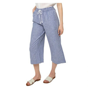 beachlunchlounge Margot Blue Striped High Rise Crop Linen Pants Xlarge Women’s